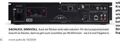  ??  ?? SaChliCh, SiNNVoll: Auch der rücken wirkt edel reduziert. Für die Lautsprech­erkabel braucht es Stecker, doch es geht auch unsichtbar per WLAN hinein – bei 2,4 und 5 Gigahertz.