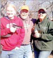  ?? PHOTO SUBMITTED BY DAN FULLER ?? Abby and Adrianna Lowe of Bella Vista, Ark., were presented the “Pink Pistol Award” as the top mother/daughter team at the Young Outdoorsme­n United girls-only shooting event. They placed seven out of 10 shots in the paper squirrel targets at 20 yards.