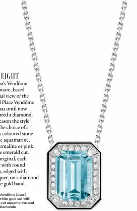  ?? ?? Vendôme Liseré pendant in white gold set with an emerald-cut aquamarine and paved with diamonds