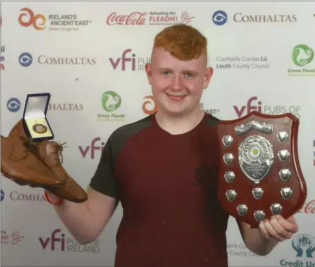  ??  ?? Ryan Sheridan from Lavally, Ballintogh­er pictured after winning the All Ireland under- 15 Seanós Dancing title at the Fleadh Cheoil na hEireann in Drogheda Co. Louth.