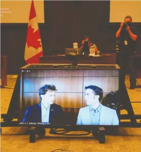  ?? SEAN KILPATRICK / THE CANADIAN PRESS ?? Marc, left, and Craig Kielburger are shown testifying to a House committee Tuesday.