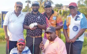  ?? ?? Lautoka Golf Club golfers led by Trustees chairman Raymond Singh (second from right back row) all geared up for the Girmit Day Golf next Monday.