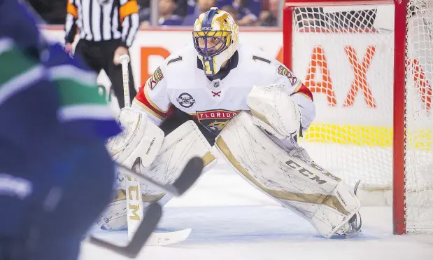  ?? ARLEN REDEKOP / PNG ?? Florida Panthers’ Roberto Luongo made what may have been his last NHL appearance in Vancouver in Sunday’s game against the Canucks at Rogers Arena. It’s been a fairly rough season for the former Canucks star but he played honourably in the game.