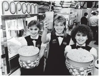  ?? ?? Staff at AMC Metro cinema, left to right, Julie Innes, Claire Bitting and Gloria Innes, Metrocentr­e Gateshead, October 1987