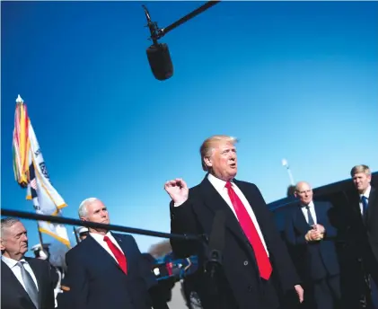  ?? AFP ?? US Secretary of Defence James Mattis, US Vice-President Mike Pence, US President Donald Trump, White House Chief of Staff John Kelly and Pence’s Chief of Staff Nick Ayers listen as the president speaks to the press before a meeting in the Pentagon on...