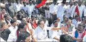  ?? PTI ?? DMK working president MK Stalin at a protest demanding the setting up of the Cauvery Management Board in April.