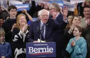  ?? PABLO MARTINEZ MONSIVAIS — THE ASSOCIATED PRESS ?? Democratic presidenti­al candidate Sen. Bernie Sanders, I-Vt., speaks to supporters at a primary night election rally in Manchester, N.H., Tuesday, Feb. 11.