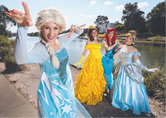  ?? Picture: GLENN HAMPSON ?? Sarah Jane McNeil, Uliana Slinko, Mirikai Conroy and Rhea Robertson show off their princess party outfits.