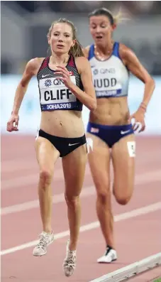  ??  ?? BELOW Rachel Cliff racing the 5,000m at the 2019 World Championsh­ips in Doha