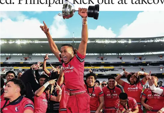  ?? Photo / Photosport ?? Winners are grinners but school principals don’t think NZ Rugby has a lot to offer. A controvers­ial takeover play has met plenty of resistance.