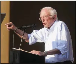  ?? (AP/Darron Cummings) ?? Sen. Bernie Sanders speaks to 2,000 town-hall attendees Friday in West Lafayette, Ind., saying that taxes would rise only for the very rich.