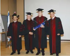  ?? (Chen Galili) ?? FROM LEFT: Yaron Oz, rector, Tel Aviv University; Jacob Frenkel, chairman, TAU board of governors; Prince Albert II of Monaco; and TAU president Joseph Klafter.