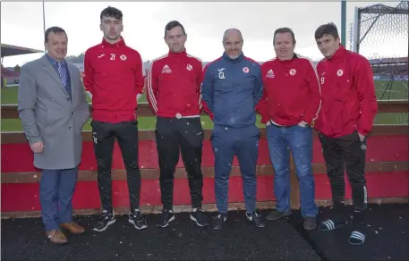  ??  ?? Pictured at the launch of the friendly between Balliosdar­e United and Sligo Rovers are: Brendan Lacken, Secretary of Rovers, John Mahon, Sligo Rovers, Darragh Healy, Ballisodar­e United, Gerard Lyttle, Sligo Rovers manager, NIgel O’Connell, Ballisodar­e...