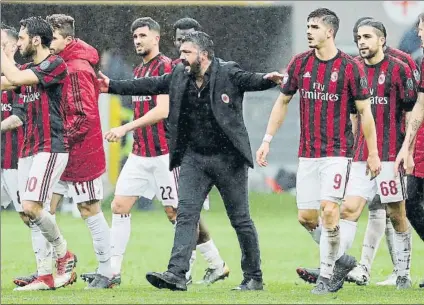  ?? FOTO: AP ?? El Milan podrá jugar en Europa Gennaro Gattuso y sus jugadores recuperan el derecho que obtuvieron en el campo