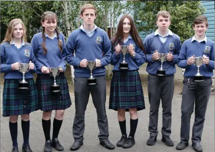  ??  ?? Sports award winners Robyn Evans, Amy Byrne, Adam Gallagher, Alannah Melia, Eoin Murphy and Jordan Brady.