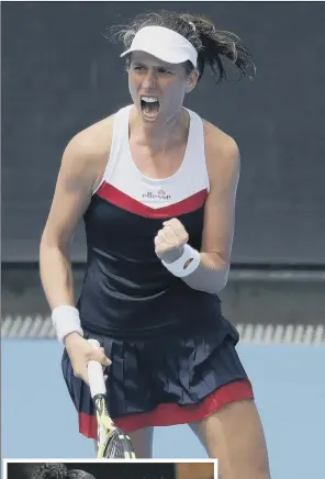  ?? PICTURES: AP/KIN CHEUNG. ?? MOVING ON: Johanna Konta celebrates a point during her win over Australia’s Ajla Tomljanovi­c, while Serena Williams, far left, also reached the second round after beating Tatjana Maria .