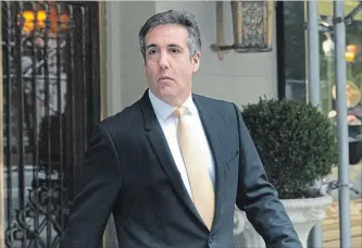  ?? RICHARD DREW THE ASSOCIATED PRESS ?? Michael Cohen, former lawyer to U.S. President Donald Trump, leaves his apartment in New York on Tuesday.