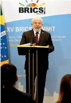  ?? ?? President of Brazil Luiz Inacio Lula da Silva conducts a press conference following the conclusion of the 2023 BRICS Summit at The Leonardo Hotel in Sandton, Johannesbu­rg, on August 24, 2023. (Photo by Phill Magakoe / AFP)