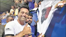  ?? PTI ?? ■ Leander Paes after the doubles final at the Bengaluru Open on Saturday. Paes’s last ATP Tour match on home soil ended in defeat as he and his Australian partner Matthew Ebden lost to Indians Purav Raja and Ramkumar Ramanathan.