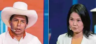  ??  ?? Pedro Castillo (izq.) y Keiko Fujimori se enfrentará­n el 6 de junio en segunda vuelta presidenci­al.