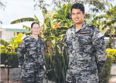  ?? ?? Seaman General Experience Gemma Silverstan­d and Midshipman Morgan Schieflebe­in wear the Royal Australian Navy’s new maritime multi-cam pattern uniform.