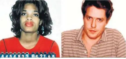  ??  ?? El actor Hugh Grant y la prostituta Divine Brown, en las fotografía­s de su detención el año 1995.