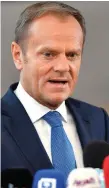  ??  ?? Arguing: European Council President Donald Tusk