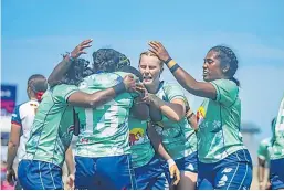  ?? Picture: SUPPLIED ?? Vitalina Naikore of Fijian Drua celebrates with team mates after scoring a try during the Super W match between Fijian Drua and Melbourne Rebels Women at HFC Bank Stadium on April 1, 2023, in Suva, Fiji.