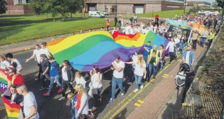  ??  ?? The start of Sunderland Pride parade at the Civic Centre.