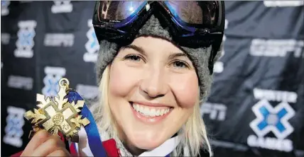  ?? — GETTY IMAGES FILES ?? Sarah Burke poses with her gold medal after winning Women’s Skiing Superpipe at Winter X Games in Aspen, Colo., in January 2009.