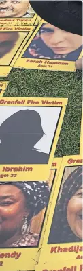  ?? Picture: Getty. ?? Images of those who died in the Grenfell fire disaster displayed in Parliament Square.