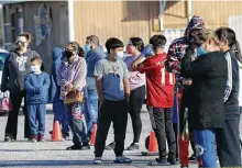  ?? Jerry Lara / Staff photograph­er ?? People line up Friday for COVID-19 tests at a free popup site in the parking lot of the Edgewood Square shopping center on South Gen. McMullen Drive.