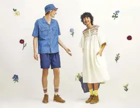  ??  ?? The 2021 Spring/Summer Uniqlo and JW Anderson collection incorporat­es a feeling of craft with embroidere­d flowers and stitchwork accents.