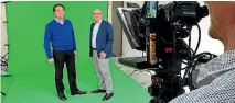  ??  ?? Best Wool Carpets chief executive Yvar Monasch, left, and head of logistics Henk Groenewege­n filmed promoting wool.