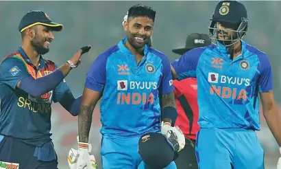  ?? ?? Suryakumar Yadav (centre) has hit three centuries in just 45 Twenty20 internatio­nals.