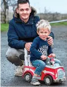  ??  ?? Mission: Stefan Snowden on his toy truck with his father Marc