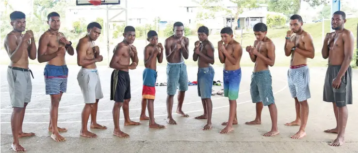  ?? Simione Haravanua ?? Jittu Boxing Stable amateur boxers (left-right) Joseva Colala, Viliame Veiqaravi, Esala Bose, Vilive Naiova, Osea Nawaqa, Viliame Qaqa, Asesela Bolei, Quinton Racolo, Ilisoni Jese, Jim Brown, Sekaia Qounadovu at Raiwaqa Basektball Court in Suva on July 19, 2020. Photo: