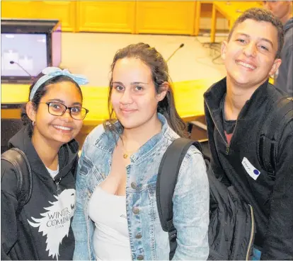  ??  ?? BRAZILIAN students Leticia Araujo, Alice Tenorio and Davih Barreto are attending Awatapu College.