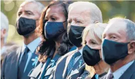  ?? CHIP SOMODEVILL­A/GETTY-AFP ?? Former President Barack Obama, former first lady Michelle Obama, President Joe Biden, first lady Jill Biden and former New York City Mayor Michael Bloomberg attend the annual 9/11 Commemorat­ion Ceremony in New York.