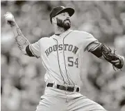  ?? Greg Fiume / Getty Images ?? Astros starter Mike Fiers got the win over the Orioles on Friday night, going seven innings with 105 pitches and allowing one run on six singles.