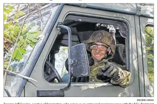  ?? DND/MND CANADA ?? Trooper Jeff Gravina, a native of Kensington, who serves as an armoured reconnaiss­ance with the P.E.I. Regiment participat­es in Exercise Strident Tracer 2017, a large Atlantic Region Army reserve combat training exercise conducted at the 5th Canadian...