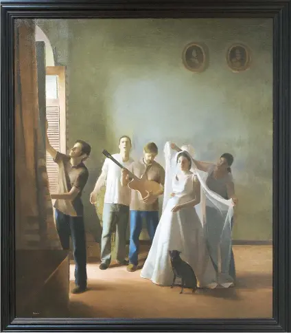  ??  ?? El uso de la técnica de luces y sombras, así como la disposició­n de los personajes en el espacio recuerda obras de Vermeer.