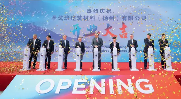  ??  ?? Saint-gobain, the French industrial conglomera­te, opens its 54th plant in China, in Yangzhou City, on May 17, 2021 to meet the country’s soaring demand for new plaster products.