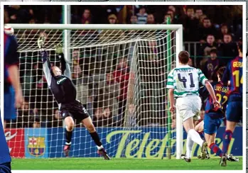  ??  ?? SUPER SAVERS: Marshall (left) performed heroics for Celtic when he faced Barcelona in 2004 (above) and Forster was equally impressive against Messi and Co eight years later