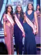  ?? — PTI ?? Miss India 2018 winner Anukreethy Vas ( centre) with Haryana’s Meenakshi Chaudhary ( left) and Andhra Pradesh’s Shreya Rao ( right) in Mumbai on Tuesday.