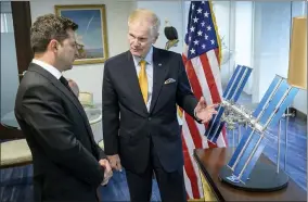  ?? BILL INGALLS/NASA VIA AP ?? NASA Administra­tor Bill Nelson, right, discusses the Internatio­nal Space Station with Ukrainian President Volodymyr Zelenskyy during a meeting, Tuesday, Aug. 31, 2021, at the NASA Headquarte­rs Mary W. Jackson Building in Washington.