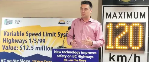  ?? GOVERNMENT OF B.C. FILES ?? Former transporta­tion minister Todd Stone disputes a study out of the University of B.C. that concludes the increase in speed limit on rural highways has led to an increase in vehicle crashes and fatalities.