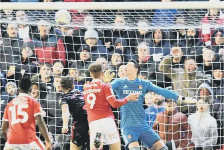  ??  ?? Barnsley score against Sunderland at Oakwell last night, only for the goal to be disallowed for offside.