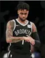  ?? JULIE JACOBSON — THE ASSOCIATED PRESS ?? Brooklyn Nets guard D’Angelo Russell reacts after hitting a shot late in the fourth quarter against the Orlando Magic during an NBA basketball game, Friday in New York. The Nets won 126-121.