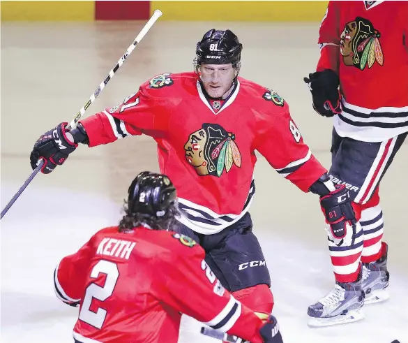  ?? — GETTY IMAGES ?? Marian Hossa of the Chicago Blackhawks played his 1,300th game on Thursday at the Canadian Tire Centre in Ottawa against the team that gave him his NHL start 19 years ago, and at the age of 38, he isn’t showing any signs of slowing down.